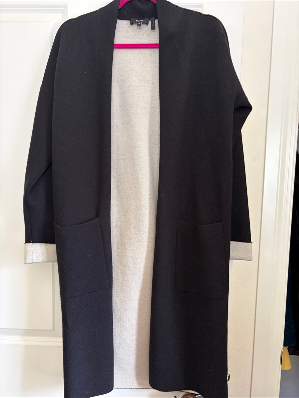 Theory Black & Cream Reversible Open-Front Coatigan